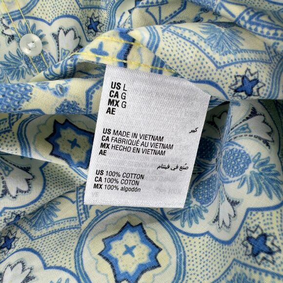 Club Room Mens Medallion Refined Woven Long Sleeve Button Down Shirt Yellow L - Picture 3 of 4